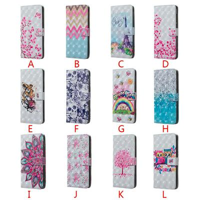 3D Pattern Rainbow Owl Tiger Skull Tree Blossom PU Leather + Soft TPU Back Cover Case with Photo Slot Card Holder Wallet and Stand for Samsung Galaxy M20