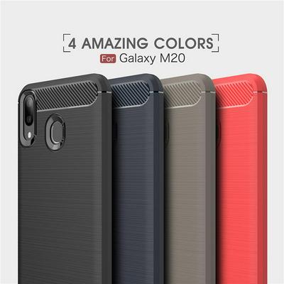 Carbon Fiber Brushed Non-Slip Shockproof Soft TPU Back Cover Case for Samsung Galaxy M20