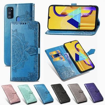 Relief Mandala Pattern Shockproof Side Flip PU Leather + Soft TPU Three Card Slots with Magnetic Buckle and Stand Wallet Case for Samsung Galaxy M30s