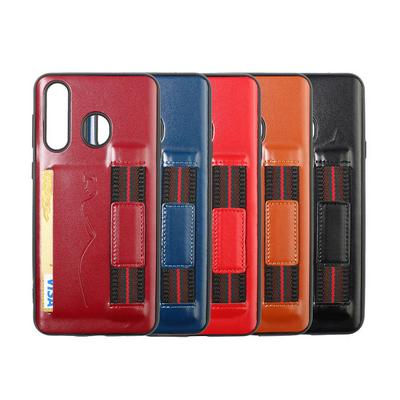 Back Card Slot Phone Case for Samsung Galaxy M30 , Leather Coated Soft TPU Phone Cover With Hand Strap