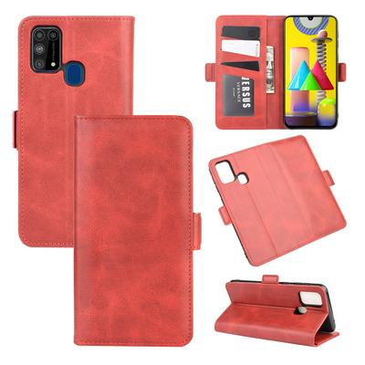 Double Buckle Left and Right Open Scratch Resistant PU Leather Phone Cover with Stand and Card Slots for Samsung Galaxy M31