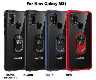Sergeant Acrylic Shock Absorption and Anti-fall PC+TPU Phone Case with Metal Ring Kickstand and Metal Patch for Samsung Galaxy M31