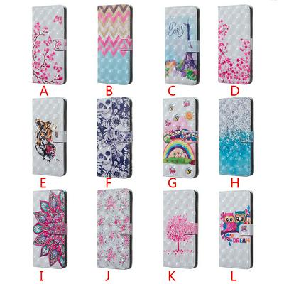 3D Pattern Rainbow Owl Tiger Skull Tree Blossom PU Leather + Soft TPU Back Cover Case with Card Holder Wallet and Stand for Samsung Galaxy M10