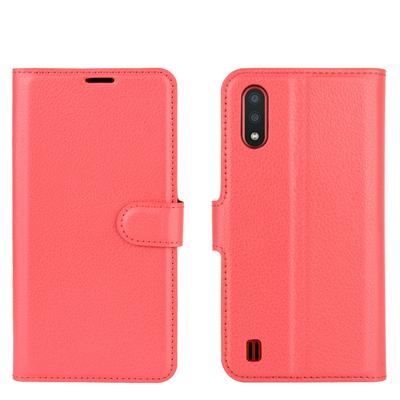 Solid Color Litchi Pattern Shock-Absorption Side Flip PU Leather + Soft TPU Card Slots with Magnetic Buckle and Stand Wallet Case for Samsung Galaxy M01