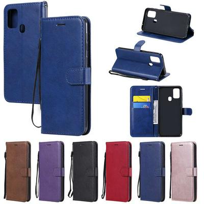 Solid Color Wrist Strap Style Shockproof Side Flip PU Leather + Soft TPU Card Slots with Magnetic Buckle and Stand Wallet Case for Samsung Galaxy M31