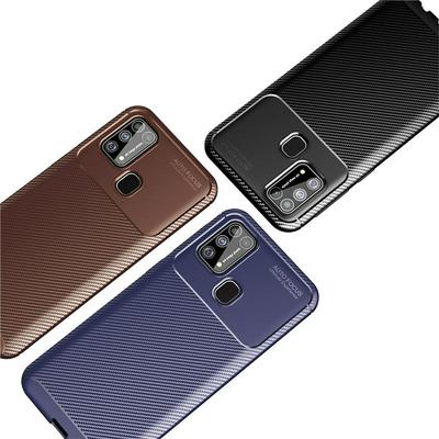 Beetle Carbon Fiber Texture Slightly Frosted Anti-Sweat Anti-Fingerprint Non-Slip Shockproof Heat Dissipation Soft TPU Back Cover Case for Samsung Galaxy M31