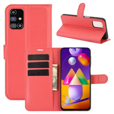 Solid Color Litchi Pattern Shock-Absorption Side Flip PU Leather + Soft TPU Card Slots with Magnetic Buckle and Stand Wallet Case for Samsung Galaxy M31s