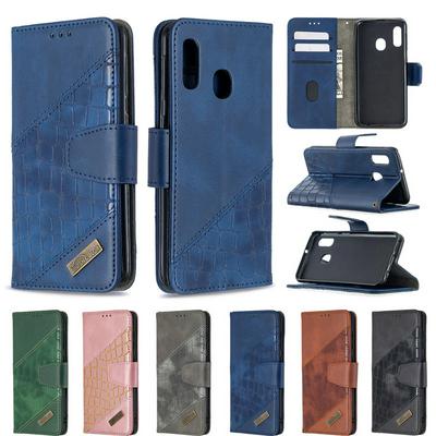 BF04 Style Stitching Color Crocodile Pattern PU Leather + Soft TPU Card Slots with Magnetic Buckle and Stand Wallet Case for Samsung Galaxy A20e