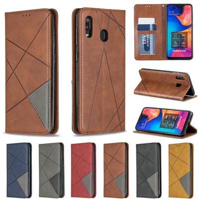 Samsung A20 / A30 PU+TPU Clamshell Phone Case Geometric Mosaic Pattern Retro Simple Solid Color Style Leather Phone Case for Samsung A20 / A30 Phone Case