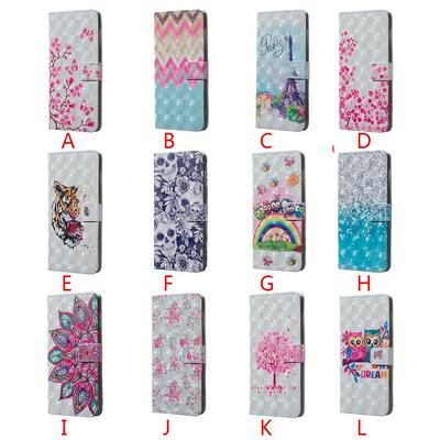 3D Pattern Rainbow Owl Tiger Skull Tree Blossom PU Leather + Soft TPU Back Cover Case with Card Holder Wallet and Stand for Samsung Galaxy A50