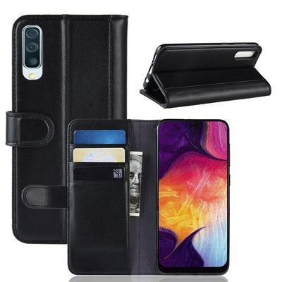 Side Flip Wallet Style Genuine Leather + Soft TPU Card Slots with Stand and Magnetic Buckle Case for Samsung Galaxy A50