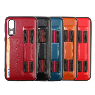Back Card Slot Phone Case for Samsung Galaxy A2 Core,  Leather Coated Soft TPU Phone Cover With Hand Strap