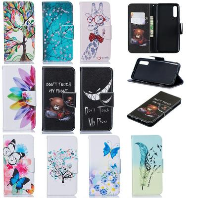 Colored Painting Shockproof Side Flip PU Leather + Soft TPU Card Slots with Magnetic Buckle and Stand Wallet Protective Case for Samsung Galaxy A50