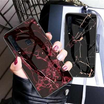 Colored Painting Marble Pattern Anti-scratch Tempered Glass Back Cover Protecting Hard Case for Samsung Galaxy A9 (2018)