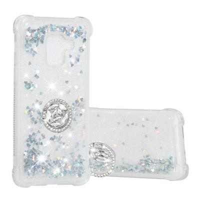 Quicksand with Diamond Studded Ring Stand Support Soft TPU Back Cover Case for Samsung Galaxy A8 (2018) / A530