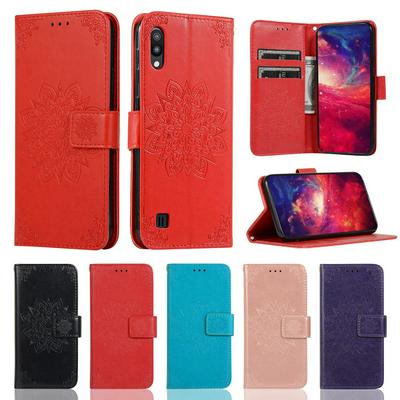 Embossed Wallet Case for Samsung Galaxy M10, Plain Leather Coated Phone Cover with Hidden Kickstand and Lanyard