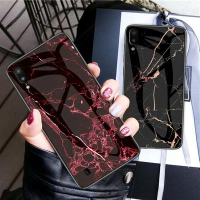 Colored Painting Marble Pattern Anti-scratch Tempered Glass Back Cover Protecting Hard Case for Samsung Galaxy M10