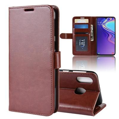 R64 Texture Single Fold Edge Anti-Drop Side Flip PU Leather + Soft TPU Card Slots with Picture Frame Stand and Magnetic Buckle Wallet Protective Case for Samsung Galaxy M20