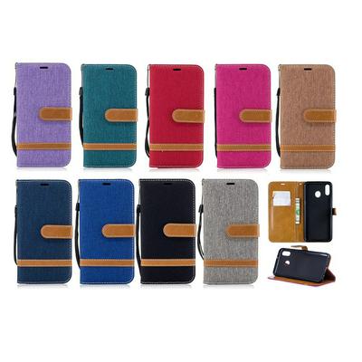 Denim Stitching Color Shockproof Side Flip PU Leather + Soft TPU Card Slots with Magnetic Buckle Wrist Strap and Stand Wallet Protective Case for Samsung Galaxy M20