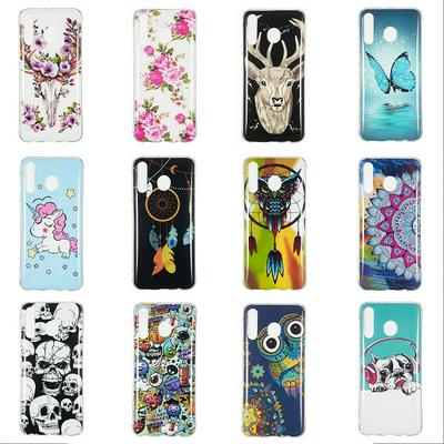 Wreath Owl Skull Colored Painting Fluorescence Noctilucent TPU Luminous Back Cover Case for Samsung Galaxy M30 / Galaxy A40s
