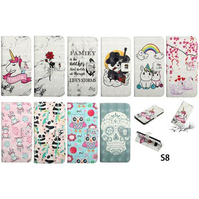 Swan Panda Pegasus Owl Rose Pattern PU Leather + Soft TPU with Picture Frame Stand Support and Card Slots Wallet Cover Case for Samsung Galaxy S8 / G9500