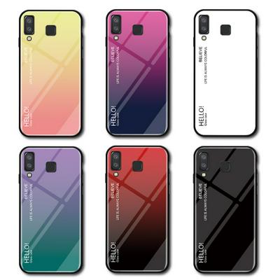 Luxury Gradient Bicolor 9H Explosion-Proof Anti-Scratch Tempered Glass Back + Soft TPU Bumper Frame Support Wireless Charging Back Cover Case for Samsung Galaxy A8 Star / A9 Star