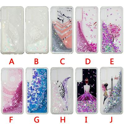 Colored Painting Feather Wedding Girl Butterfly Bling Quicksand Glitter Powder Soft TPU Back Cover Case for Samsung Galaxy A50