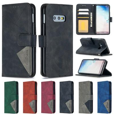 BF05 Style Stitching Color Rhombus Pattern PU Leather + Soft TPU Mganetic Buckle Card Slots with Magnetic Buckle and Stand Wallet Case for Samsung Galaxy S10e