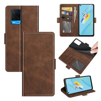 For Oppo A54 4G Double Buckle Wallet Style Folio Flip Leather Case with Stand and Card Slots Function