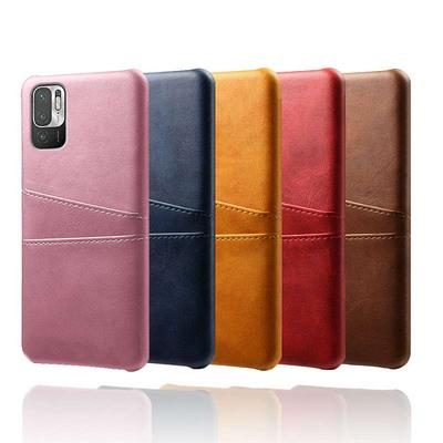 For Xiaomi Redmi Note 10 5G Extra Thinness Premium Cowhide Leather Double Card Holster Hard PC Back Cover Case