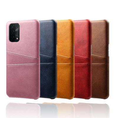 For Oppo A74 5G Extra Thinness Premium Cowhide Leather Double Card Holster Hard PC Back Cover Case