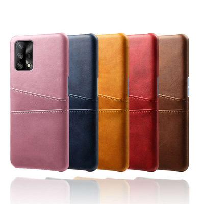 For Oppo A74 4G Extra Thinness Premium Cowhide Leather Double Card Holster Hard PC Back Cover Case