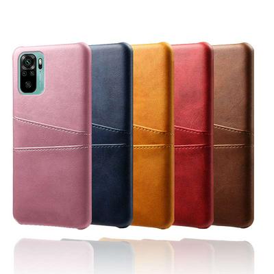 For Xiaomi Redmi Note 10 Extra Thinness Premium Cowhide Leather Double Card Holster Hard PC Back Cover Case