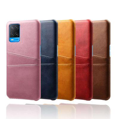 For Oppo A54 4G Extra Thinness Premium Cowhide Leather Double Card Holster Hard PC Back Cover Case