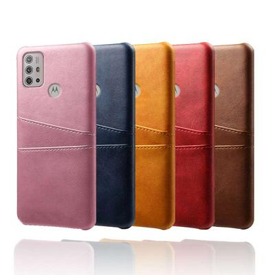 For Motorola Moto G30/G10 Extra Thinness Premium Cowhide Leather Double Card Holster Hard PC Back Cover Case