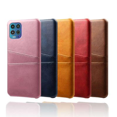 For Motorola Moto G100 Extra Thinness Premium Cowhide Leather Double Card Holster Hard PC Back Cover Case