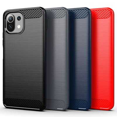 For Xiaomi Mi 11 Lite Carbon Fiber Drawing Series Scratch Resistant Shock Absorption Soft TPU Back Cover Case