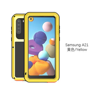 Love Mei Silicone + Metal + Tempered Glass Support Wireless Charging Case for Samsung Galaxy A21