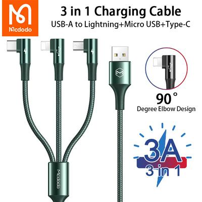 Mcdodo CA-888 Micro USB Type C Cable 3A Fast Charge For iPhone 11 12 Xs X 7 8 Huawei Redmi Samsung 3 in 1 Multi Quick Charger Data Cord