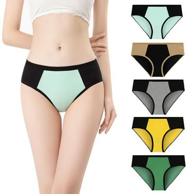 5pcs Cotton Panties Contrast Color European Code Women's Briefs