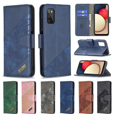 For Samsung Galaxy A03s Colorblock Crocodile Pattern BF04 PU Leather Wallet Phone Case with Stand &Card Slots