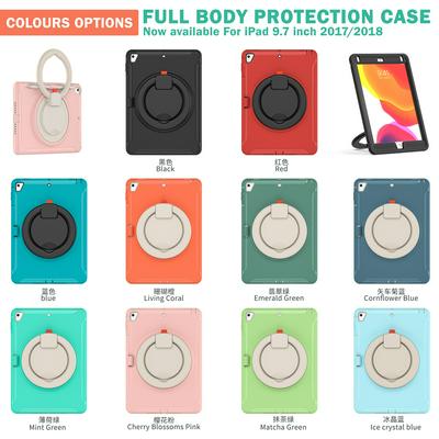 For iPad 9.7(2018)/2017/Air 2/Pro 9.7 360° Rotation Ring Bracket Anti-drop PC+TPU Tablet Cover with Pen Holder