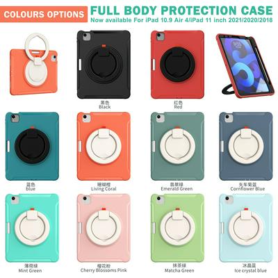 For iPad Air 4 10.9(2020)/Pro 11 2021/2020/2018 360° Rotation Ring Bracket Anti-drop PC+TPU Tablet Cover with Adsorption Pen Slot