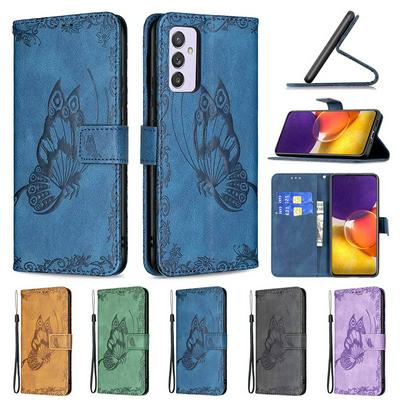For Samsung Galaxy A82 5G Embossed Flying Butterflies Scratch Resistant Wallet Leather Case with Wrist Strap