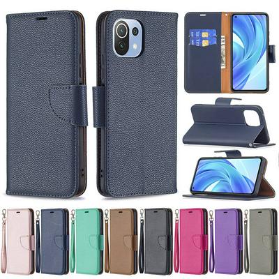 For Xiaomi Mi 11 Lite Solid Color Lychee Pattern Flip Leather Case with Wrist Strap & Stand Function