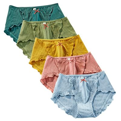 5Pcs Graphene Antibacterial Women's Panties Japanese Lace Mid-waist Cotton No Trace Briefs