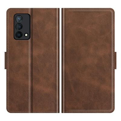 For Oppo K9 Double Buckle Wallet Style Folio Flip Leather Case with Stand and Card Slots Function