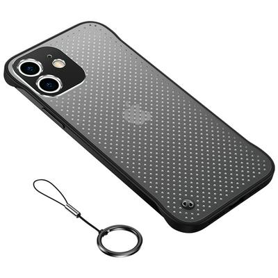 For iPhone 12 Metal Lens Frameless Ultra-thin Matte Heat Dissipation Protective Cover with Ring Buckle