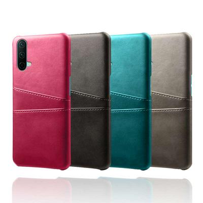 For OnePlus Nord CE 5G Extra Thinness Premium Cowhide Leather Double Card Holster Hard PC Back Cover Case