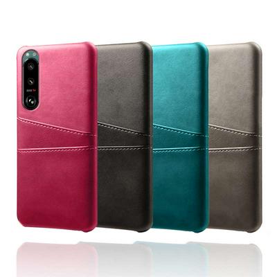 For Sony Xperia 5 III Extra Thinness Premium Cowhide Leather Double Card Holster Hard PC Back Cover Case